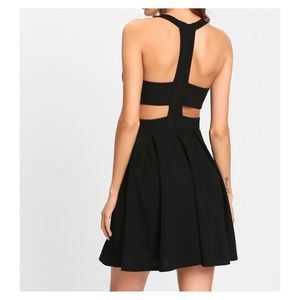 Black Sleeveless Cut Out Backless Skater Dress